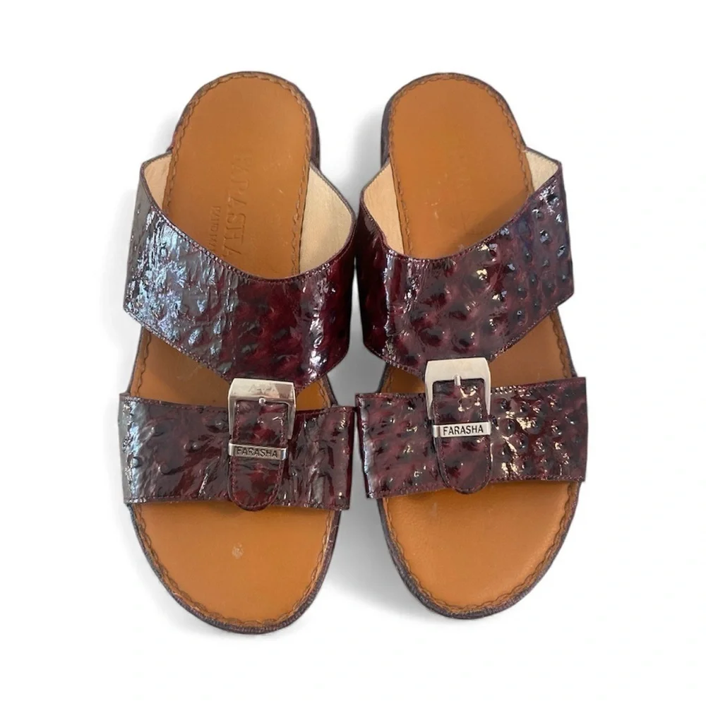 Farasha Burgundy Embossed Leather Slide SZ 12